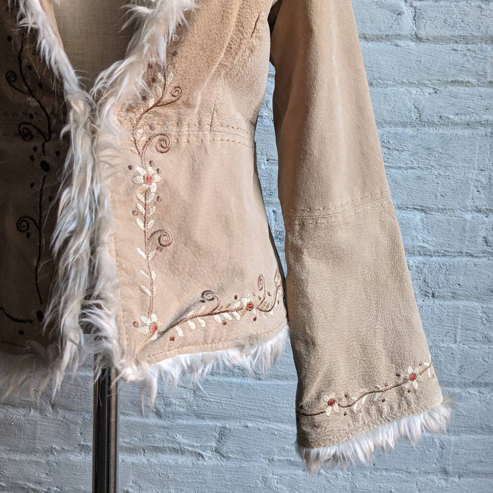Y2K Vintage 70s style Penny Lane Shaggy Suede Fur Coat Embroidered Afghan Jacket