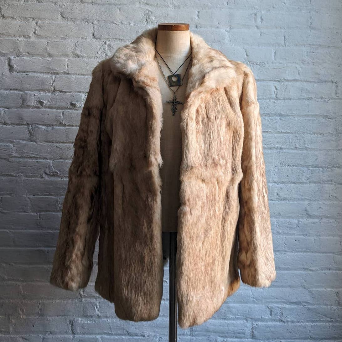 Y2K Vintage Ombre Rabbit Fur Coat Minimalist Shaggy Bomber Furry Fuzzy Jacket