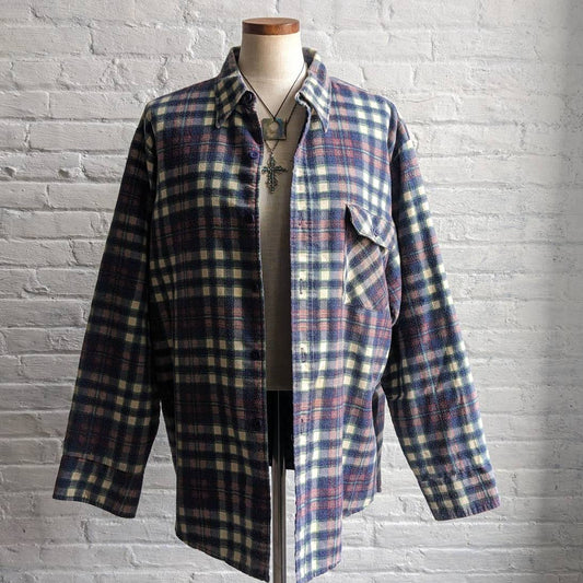 Vintage Lee Grunge Plaid Flannel Utility Blanket Thermal Oversize Coat Jacket