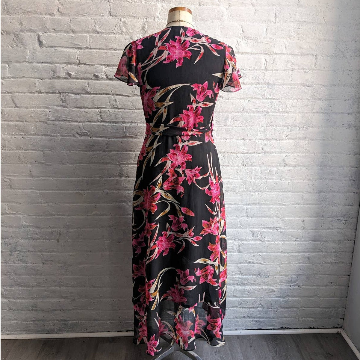 Joseph Ribkoff Black Floral Maxi Dress Flowy Ruffle Boho Chic Fairycore Dress