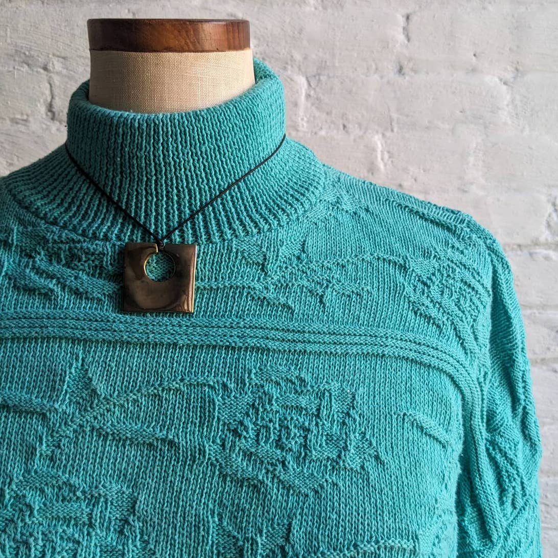 90s Vintage Floral Minimalist Chunky Cable Knit Sweater Oversize Turtleneck Top