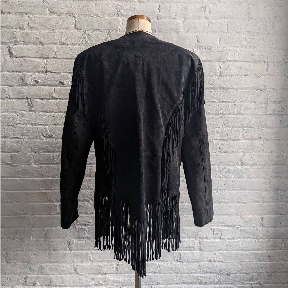 Vintage Black Suede Leather Fringe Cowboy Jacket Western Genuine Leather Coat