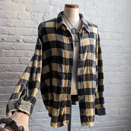 Vintage Oversize Boyfriend Plaid Flannel Dark Academia Grunge Earthy Forest Top