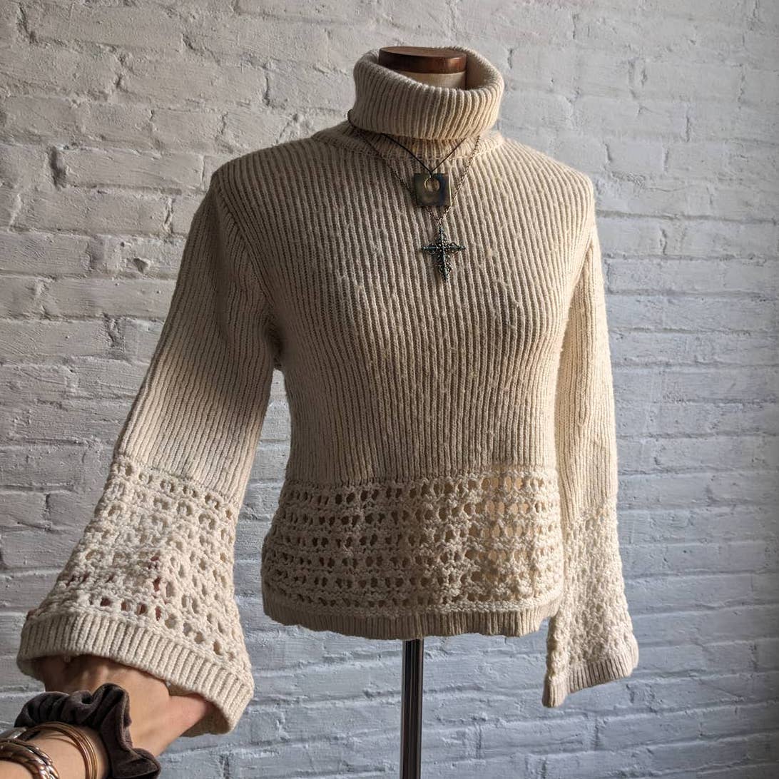 Anthropologie Fairycore Wool Knit Sweater Coquette Romantic Grunge Crochet Top