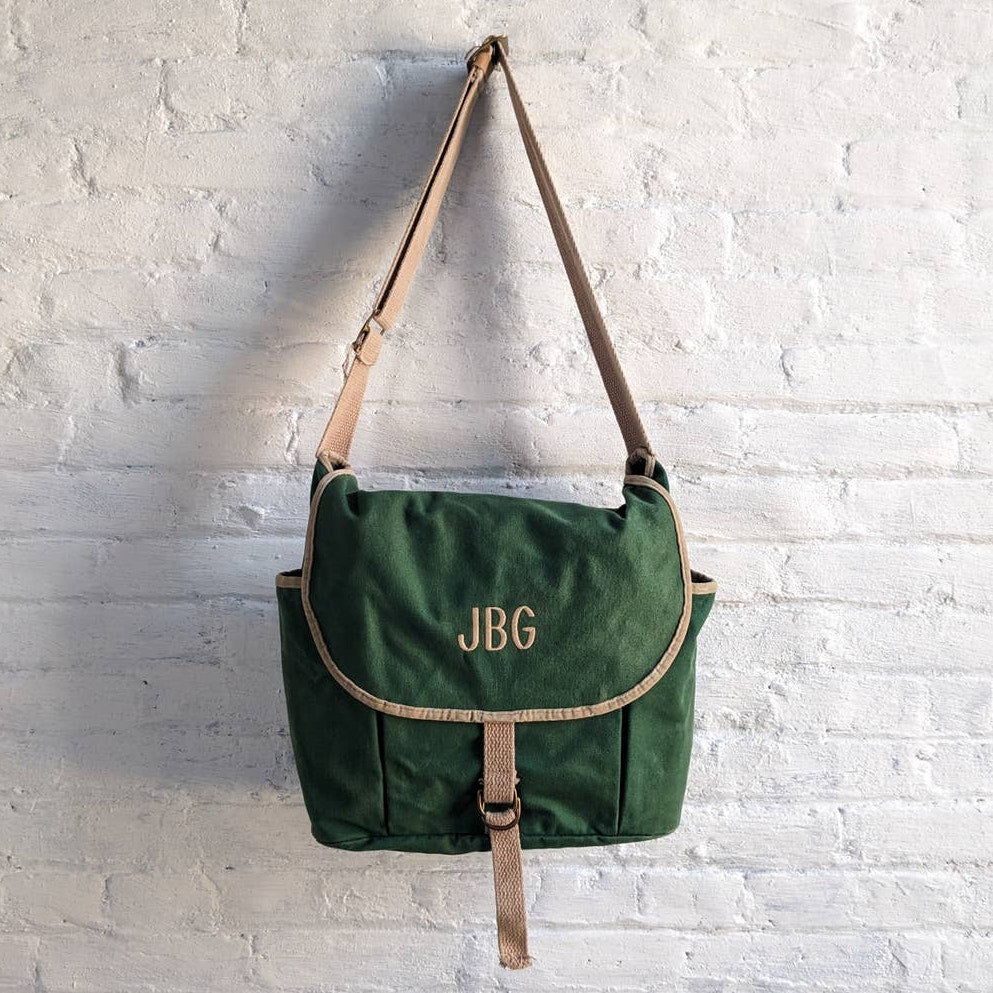 Vintage Minimalist Green Canvas Messenger Bag Preppy Satchel Laptop Crossbody