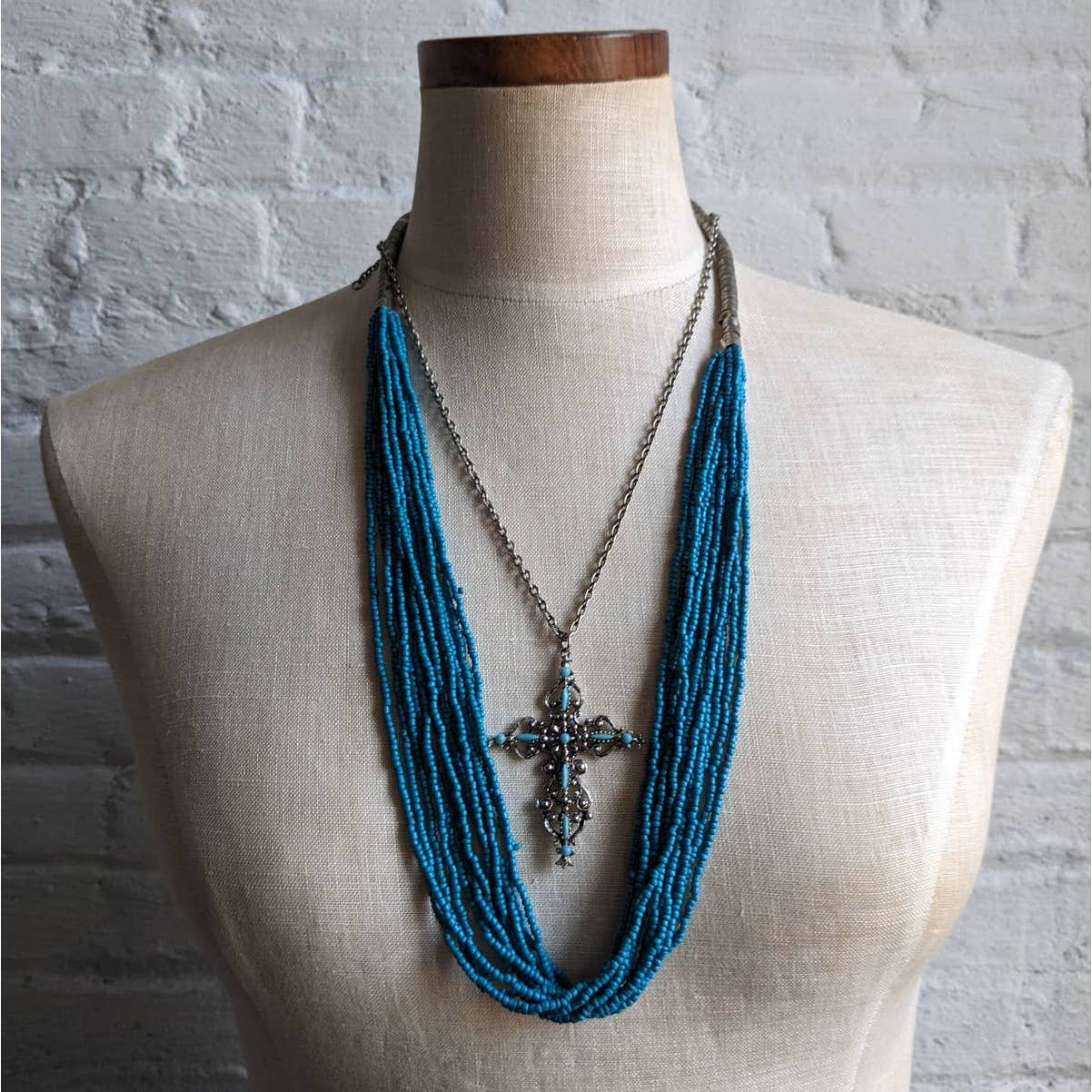 Vintage Southwest Turquoise Concho Necklace Silver Bolo Floral Americana Jewelry