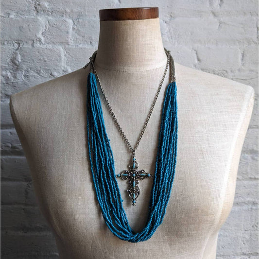 Vintage Southwest Turquoise Concho Necklace Silver Bolo Floral Americana Jewelry