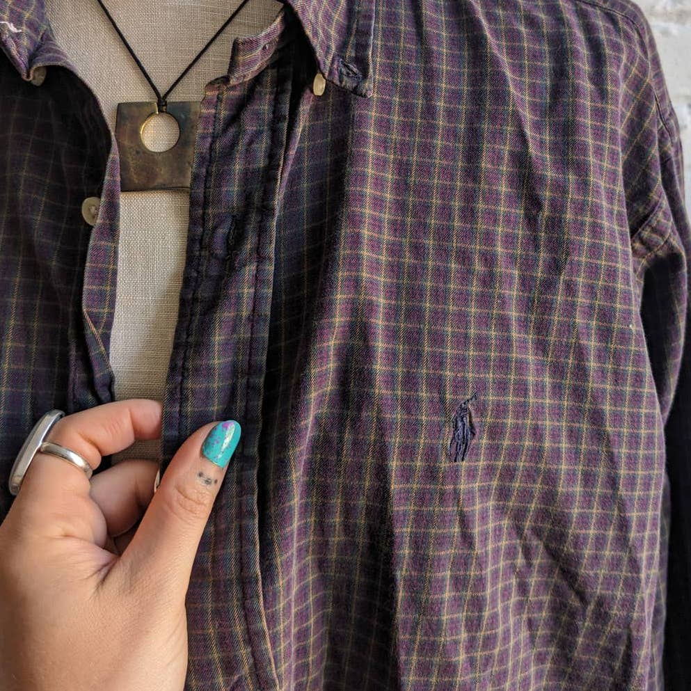 Vintage Polo Ralph Lauren Deep Purple Grunge Flannel Dark Academia Earthy Plaid