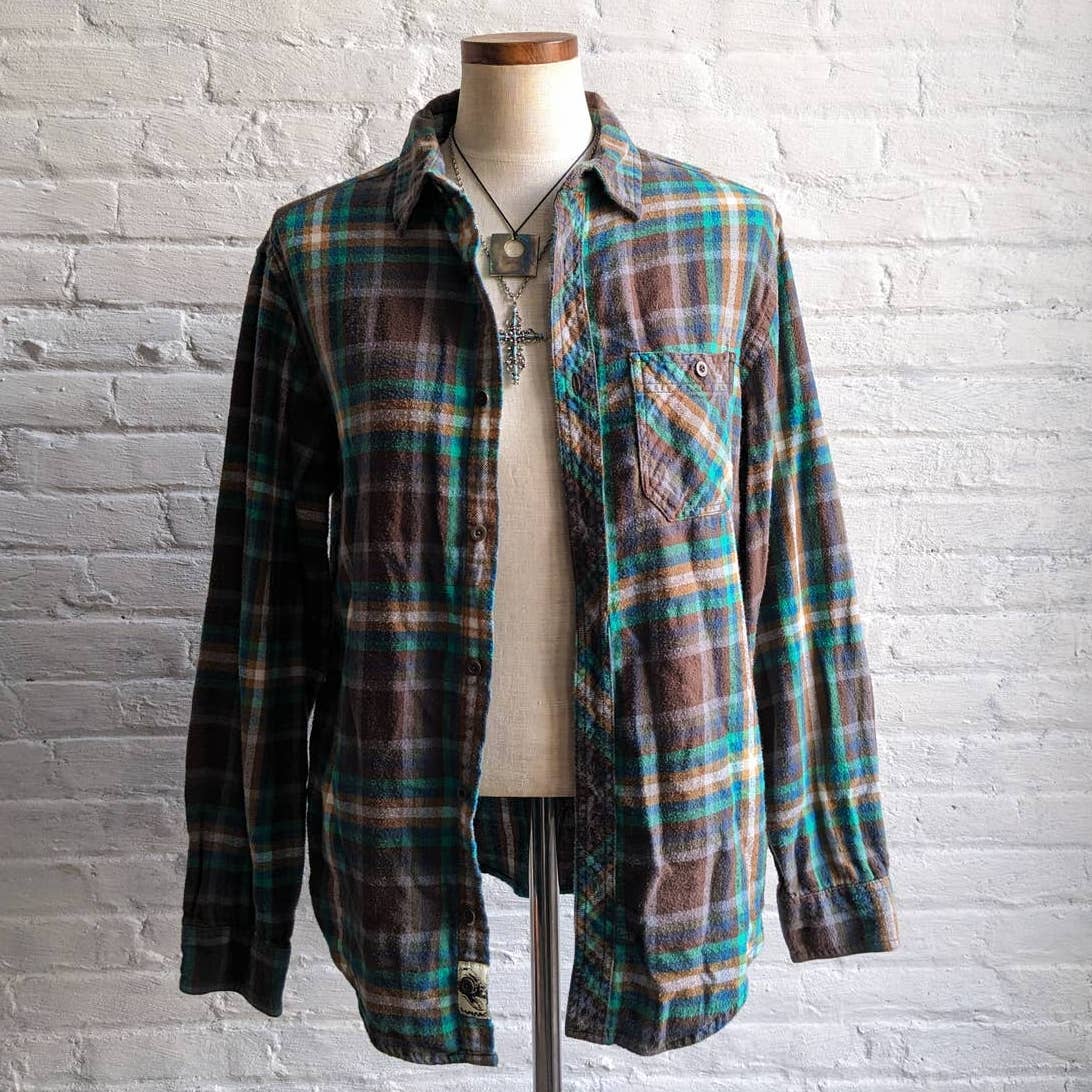 Y2K Oversize Boyfriend Plaid Flannel Skater Academia Grunge Earthy Forest Top
