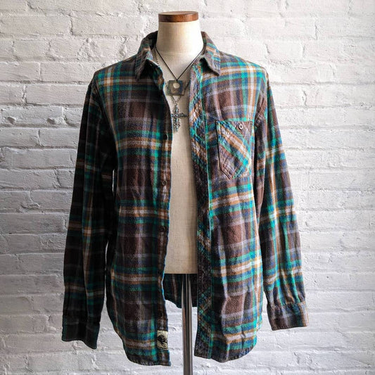Y2K Oversize Boyfriend Plaid Flannel Skater Academia Grunge Earthy Forest Top