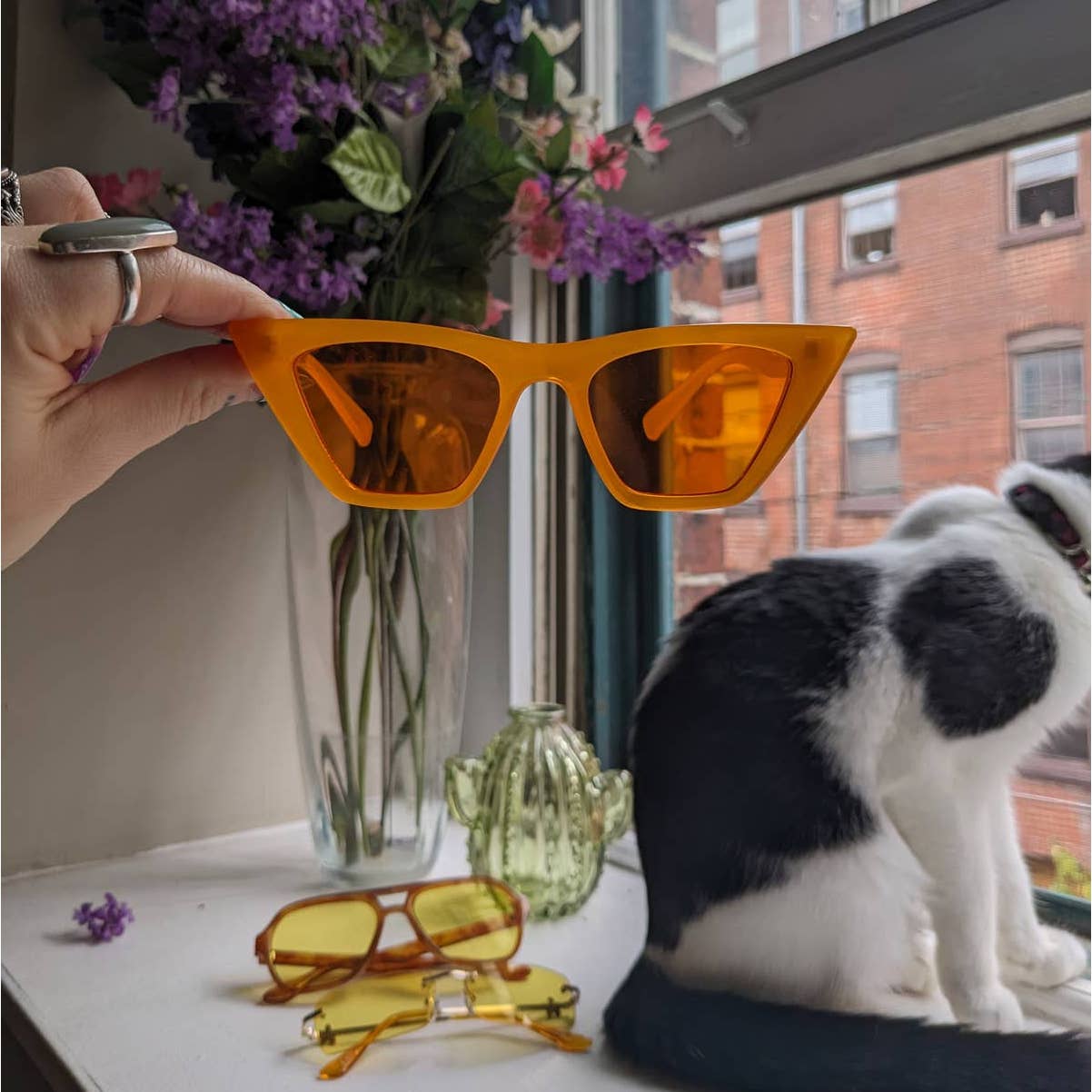 Y2K Funky Festival Retro Cat Eye Sunglasses Wayfarer Neon Orange Sunnies Shades