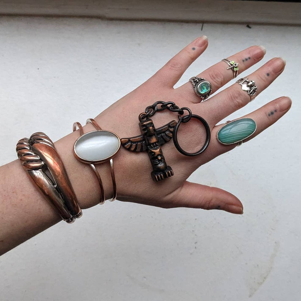 Vintage Southwest Native Keychain Totem Talisman Distressed Charm Chain Jewelry