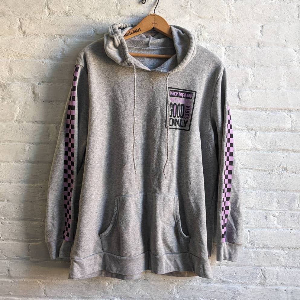 Y2K Vintage Oversize Streetwear Check Skater Sweatshirt Good Vibes Sweater Top
