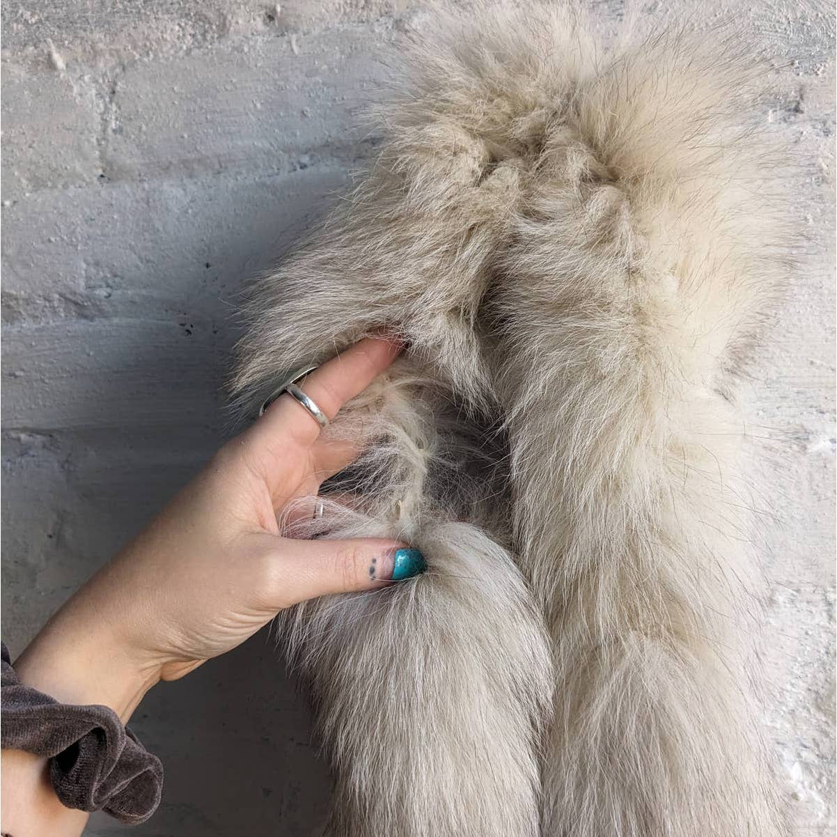 60s 70s Vintage Fluffy Furry Genuine Fox Fur Oversize Jacket Fox Tail Scarf Coat