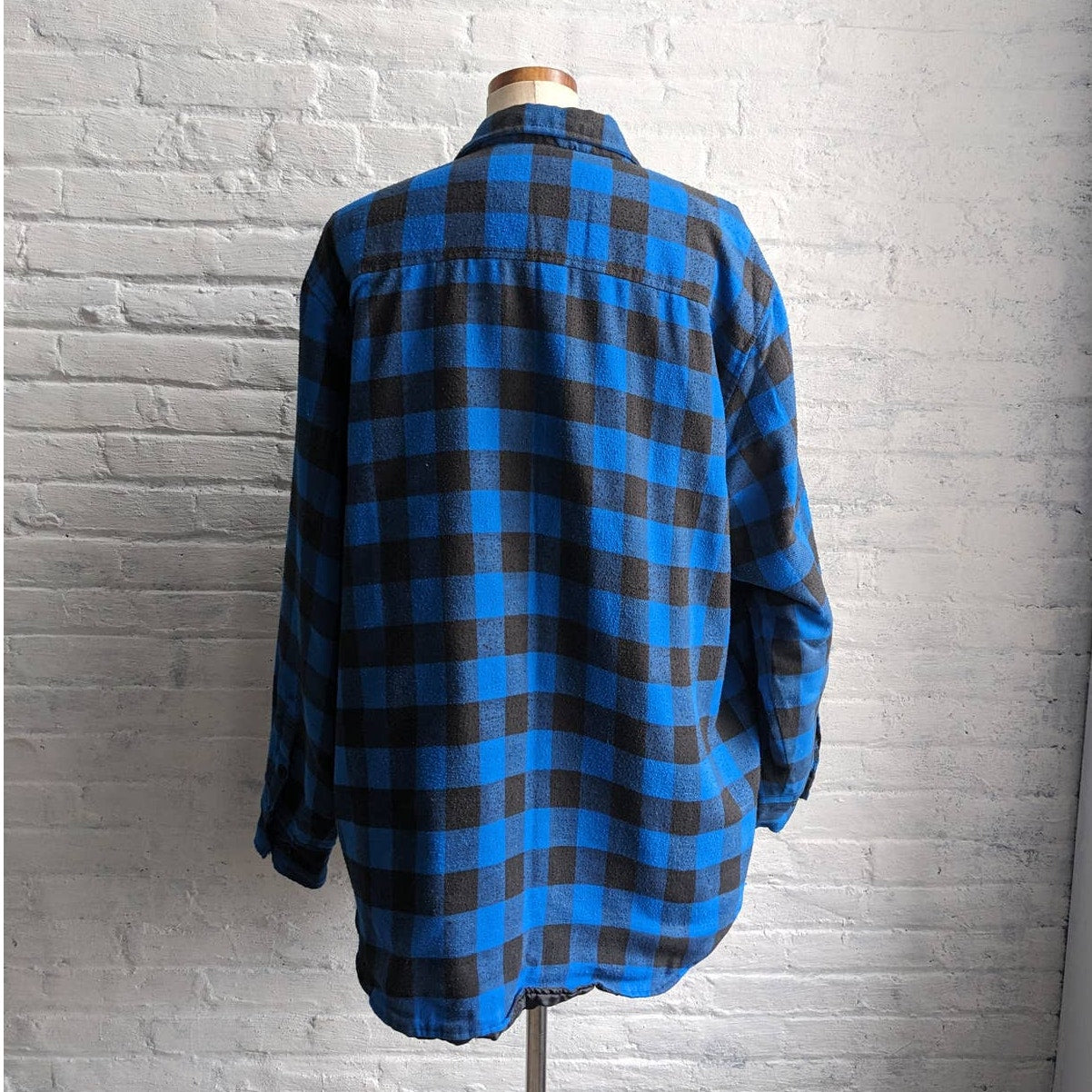 Y2K Vintage Blue Plaid Flannel Utility Blanket Thermal Oversize Coat Jacket