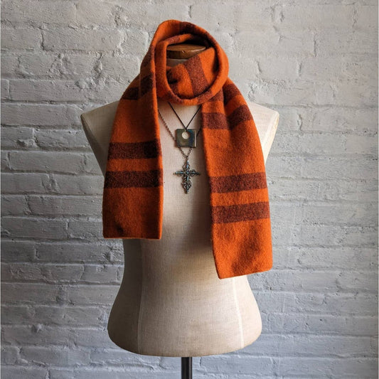 Vintage Fuzzy Cashmere Orange Striped Scarf Wool Academia Preppy Nerdcore Winter