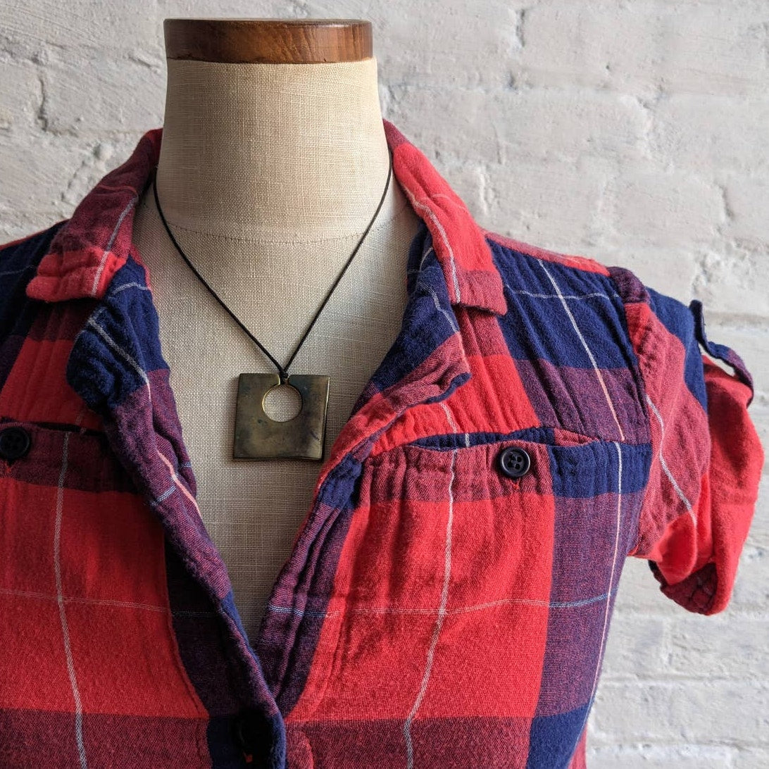 Urban Outfitters Red Plaid Dress Y2K Western Cowgirl Classic Flannel Shirt Dress