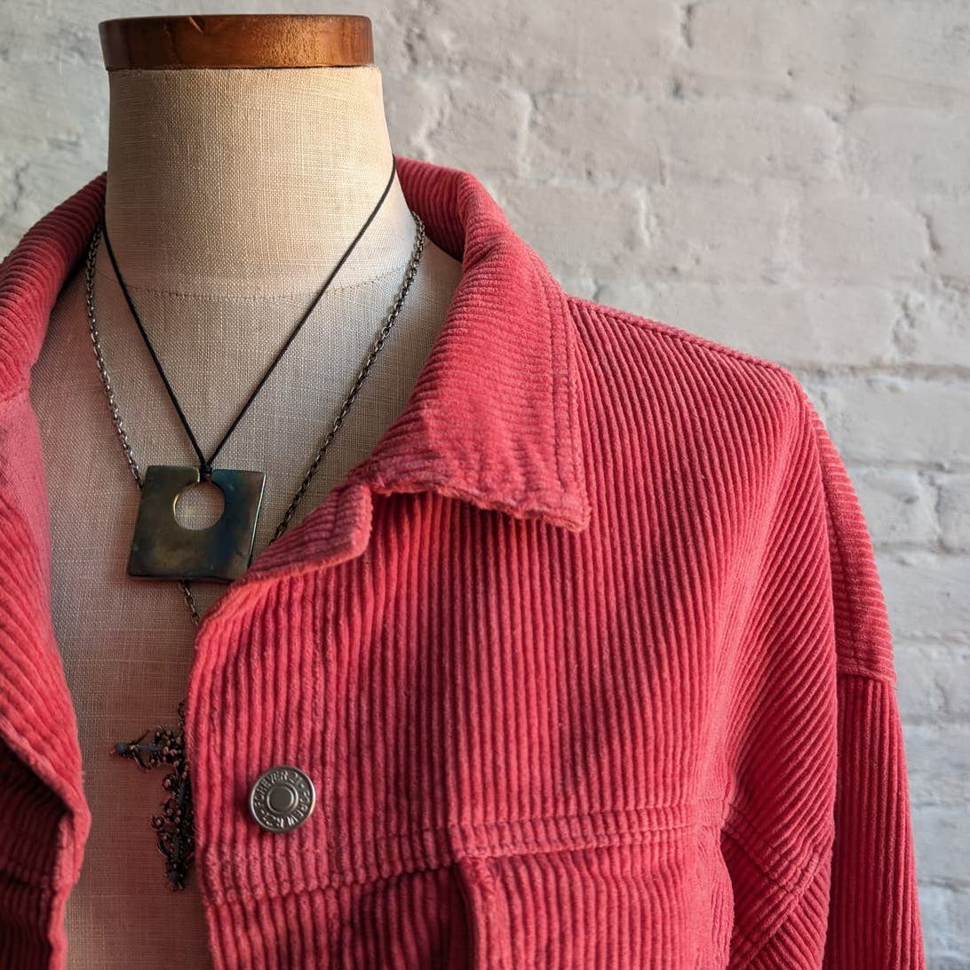 Retro Corduroy Barbie Pink Shacket Distressed Cropped Minimalist Oversize Shirt