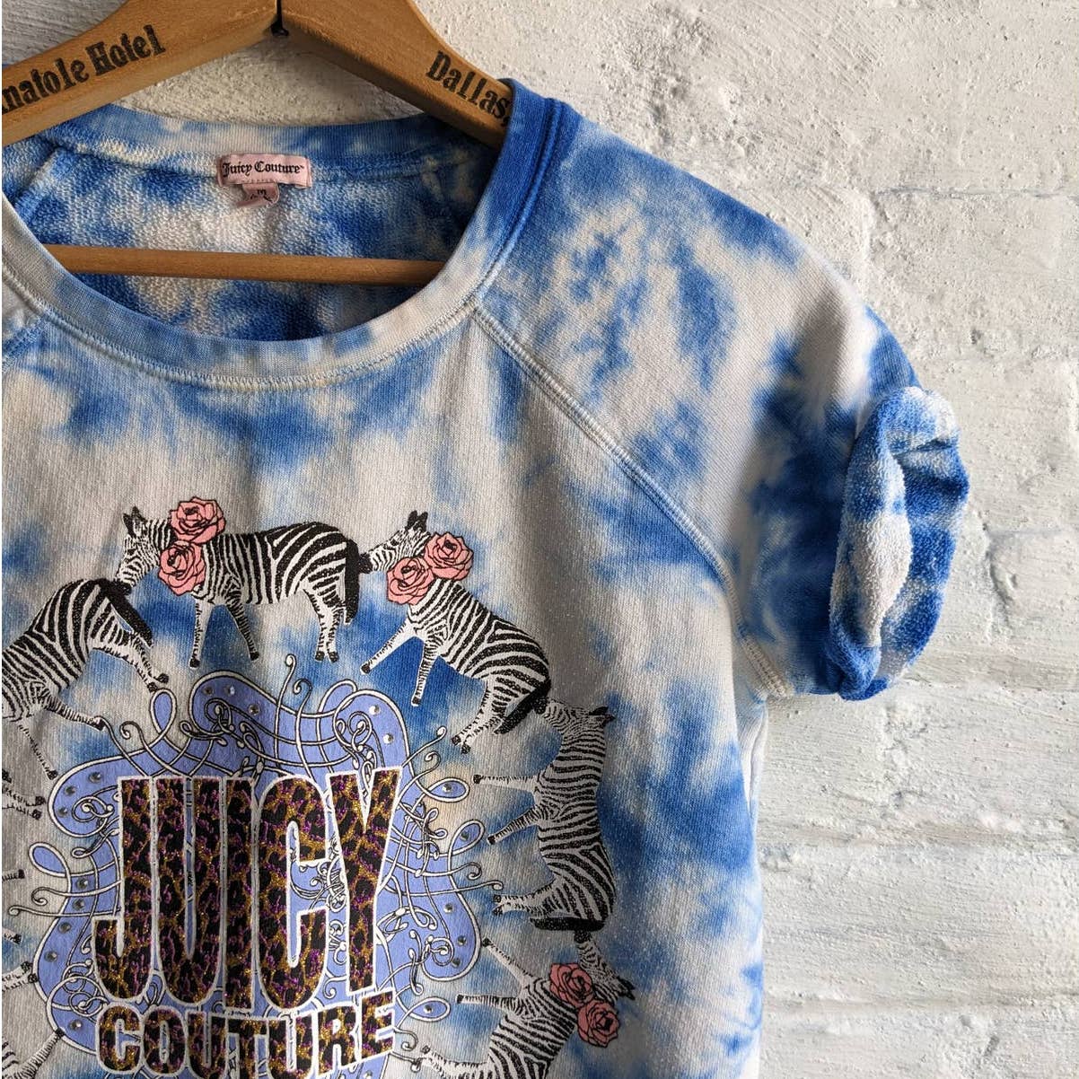 Y2K Vintage Juicy Couture Trippy Zebra Roses Cheetah Glitter Print Tie Dye Top