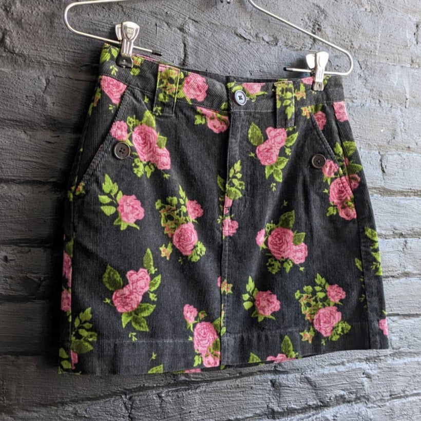 Retro Floral Corduroy Mini Skirt Dark Romance Boho Chic Grunge Grey Femme Skirt