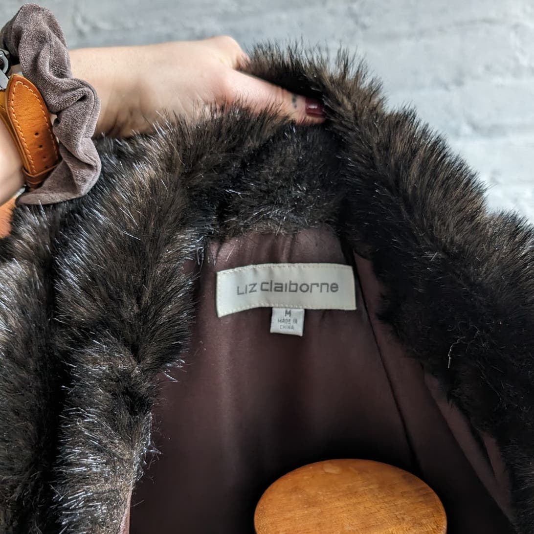 Retro Mob Wife Chic Vegan Fur Coat Minimalist Goth Penny Lane Furry Fuzzy Jacket