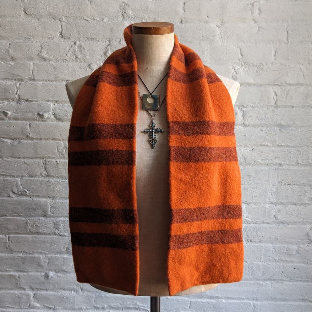 Vintage Fuzzy Cashmere Orange Striped Scarf Wool Academia Preppy Nerdcore Winter