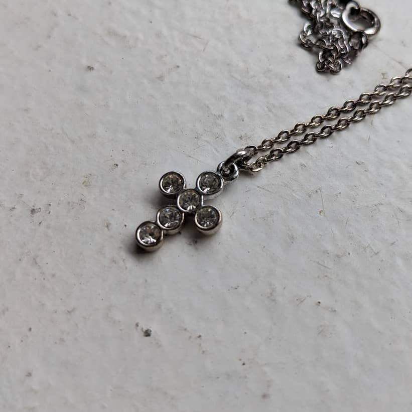 Vintage Southwest Diamond Cross Pendant Celtic Fairy Necklace Americana Jewelry