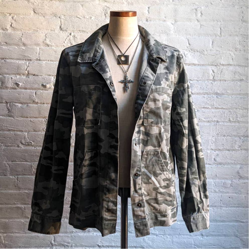 Vintage Army Camo Jacket Camouflage Shacket Military Fatigues Forest Jungle Coat
