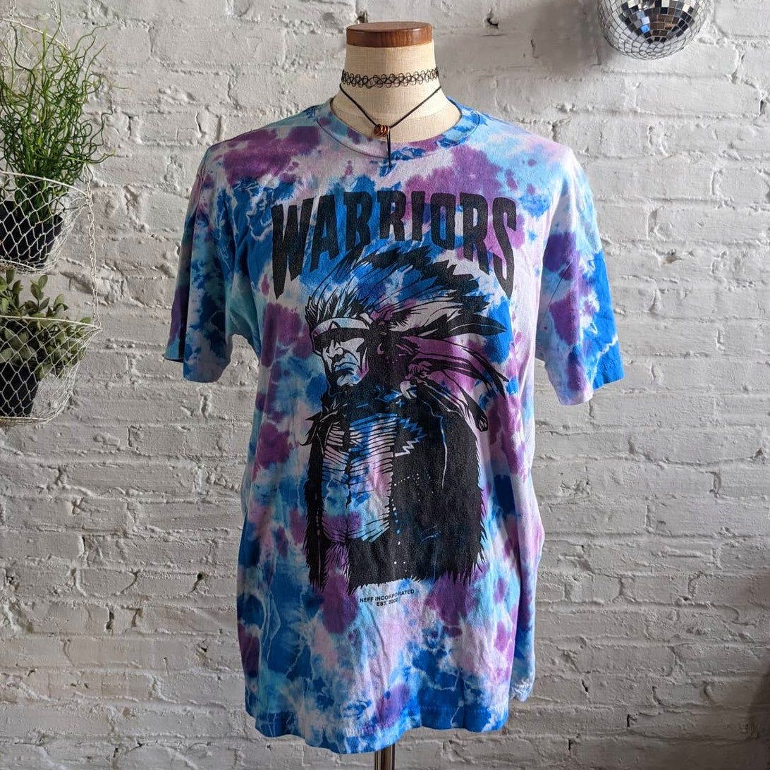 Retro 70s Pastel Tiedye Psychedelic NEFF Warriors Graphic Print Oversize Tee
